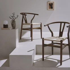 Pair of wooden chair with rope seat