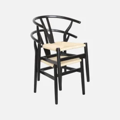 Pair of wooden chair with rope seat
