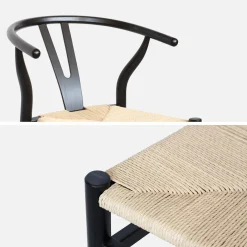 Pair of wooden chair with rope seat