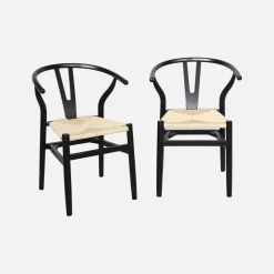 Pair of wooden chair with rope seat
