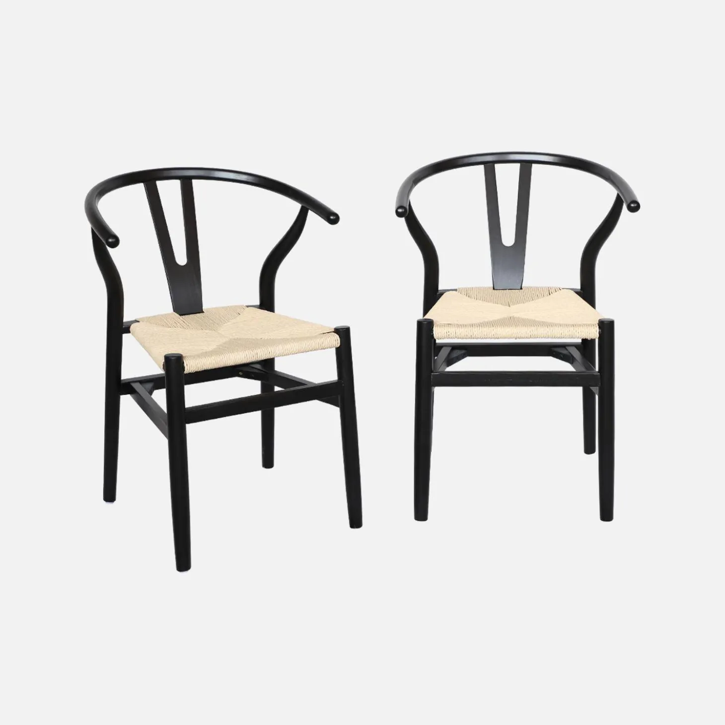 Pair of wooden chair with rope seat