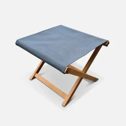 Pair of wooden deckchairs and footrests