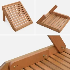 Pair of wooden deck chairs with footrests