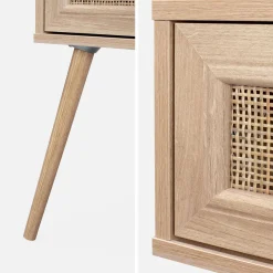Pair of woven rattan bedside tables with drawer