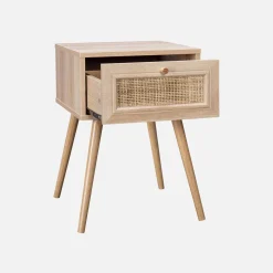 Pair of woven rattan bedside tables with drawer