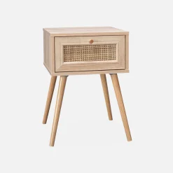 Pair of woven rattan bedside tables with drawer
