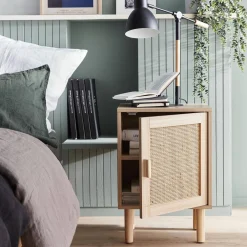 Pair of woven rattan bedside tables