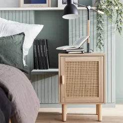 Pair of woven rattan bedside tables
