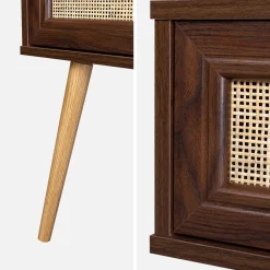 Pair of woven rattan bedside tables with drawer