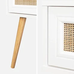 Pair of woven rattan bedside tables with drawer