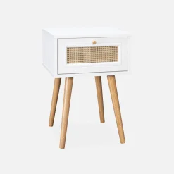 Pair of woven rattan bedside tables with drawer