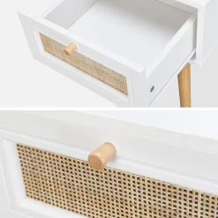 Pair of woven rattan bedside tables with drawer