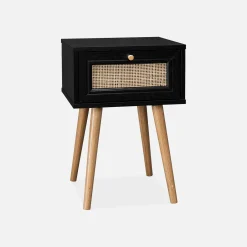 Pair of woven rattan bedside tables with drawer