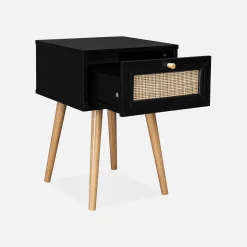 Pair of woven rattan bedside tables with drawer