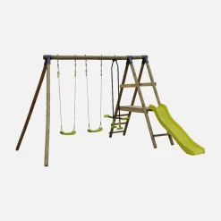 Playground slide, face-to-face, 2 swings