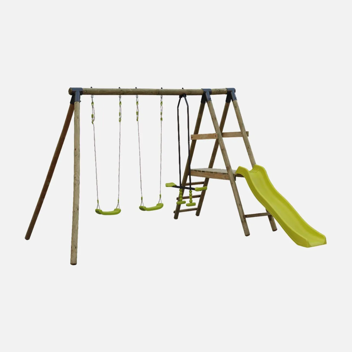 Playground slide, face-to-face, 2 swings