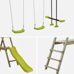 Playground slide, face-to-face, 2 swings