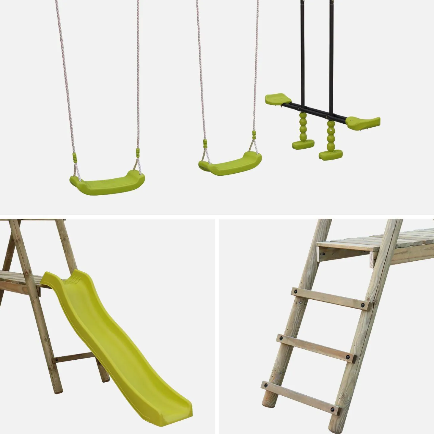 Playground slide, face-to-face, 2 swings