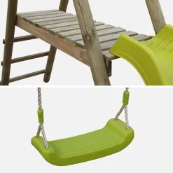 Playground slide, face-to-face, 2 swings