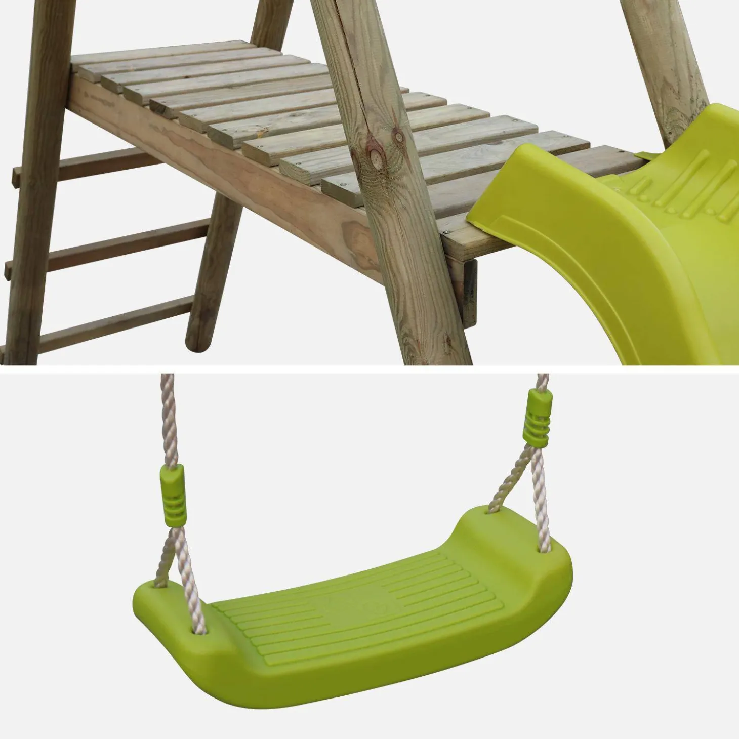 Playground slide, face-to-face, 2 swings