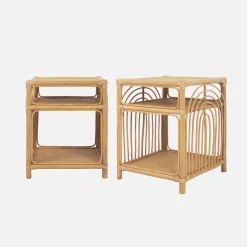 Rattan nightstand 1 shelf 1 compartment (set of 2)