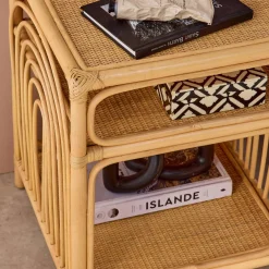 Rattan nightstand 1 shelf 1 compartment (set of 2)
