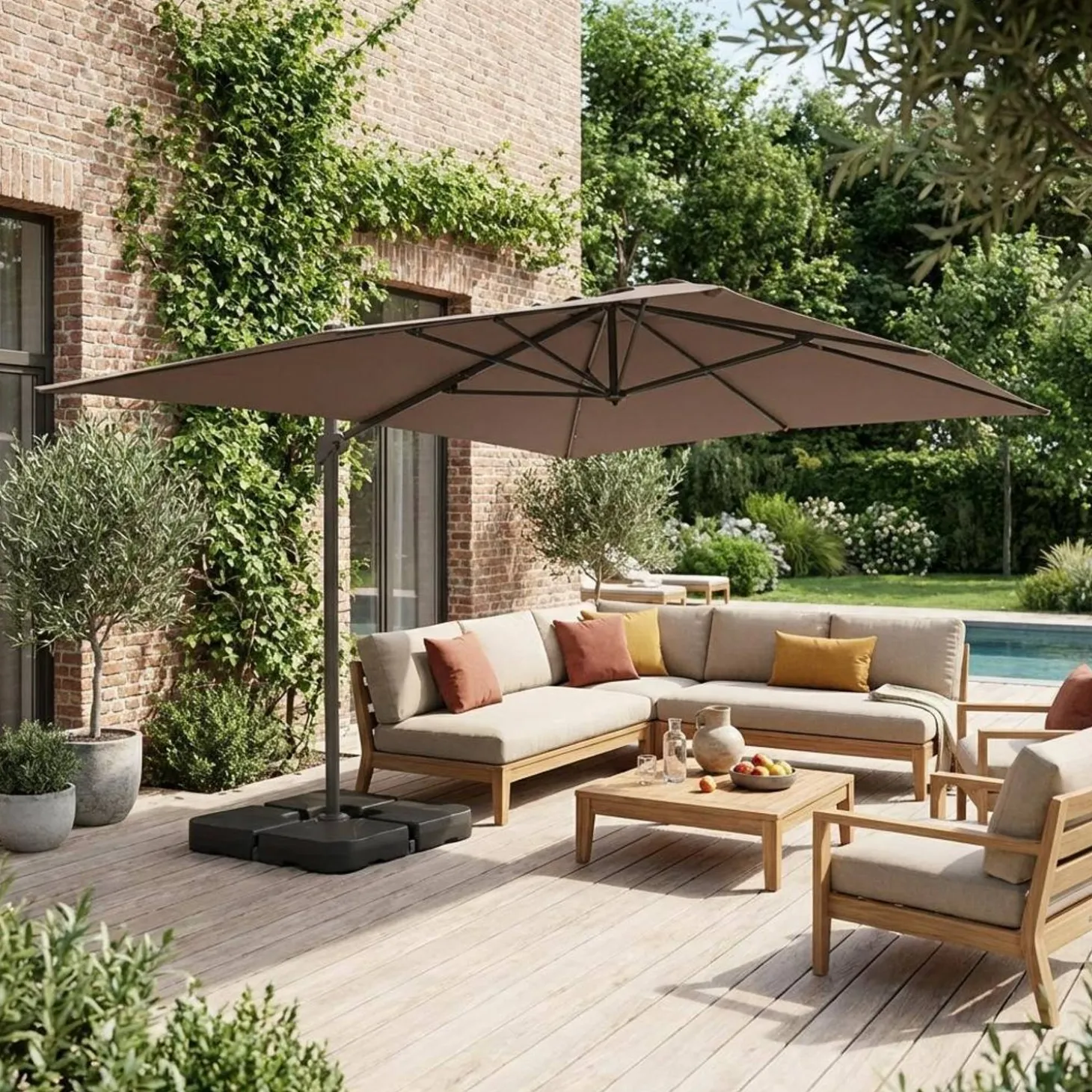 Rectangular cantilever parasol 3x4m + weight slabs 50x50cm