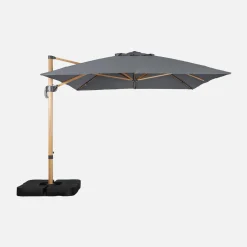 Rectangular cantilever parasol 3x4m, wood-effect mast + 50x50cm ballast slabs