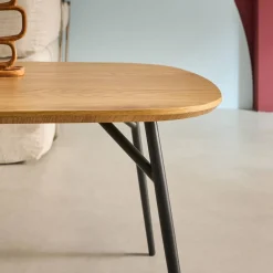 Rectangular coffee table oak effect black metal legs