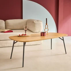 Rectangular coffee table oak effect black metal legs