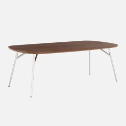 Rectangular coffee table with chrome legs and wood decor