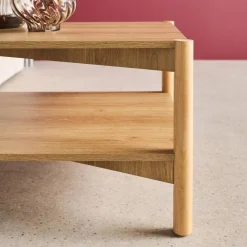 Rectangular coffee table wood decor double tray