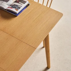 Rectangular dining table extendable rubberwood and oak veneer 4-6 seats