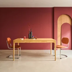 Rectangular dining table in hevea wood and ash veneer, seats 6