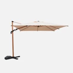 Rectangular offset parasol 3x4m, wood effect pole