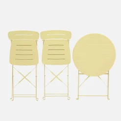 Round bistro garden table, steel, folding + 2 chairs