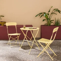 Round bistro garden table, steel, folding + 2 chairs