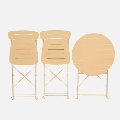 Round bistro garden table, steel, folding + 2 chairs