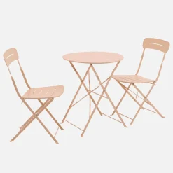 Round bistro garden table, steel, folding + 2 chairs