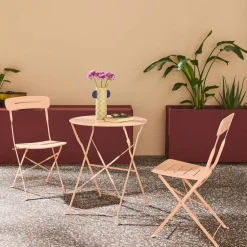Round bistro garden table, steel, folding + 2 chairs