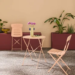 Round bistro garden table, steel, folding + 2 chairs