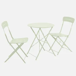 Round bistro garden table, steel, folding + 2 chairs