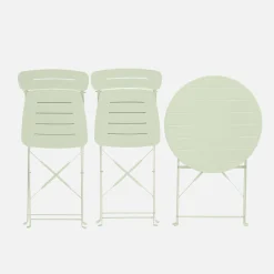 Round bistro garden table, steel, folding + 2 chairs