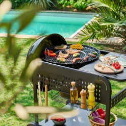 Round charcoal barbecue enamelled steel Ø53cm with trolley