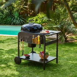 Round charcoal barbecue enamelled steel Ø53cm with trolley