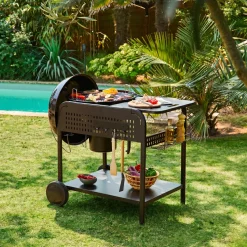 Round charcoal barbecue enamelled steel Ø53cm with trolley