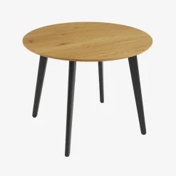Round dining table wood effect black metal legs 4-seater