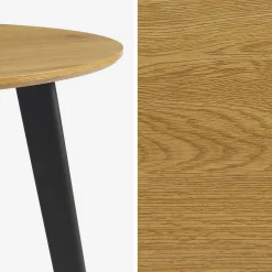Round dining table wood effect black metal legs 4-seater