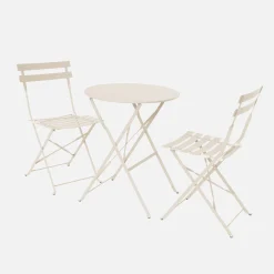 Round folding metal bistro garden table with 2 chairs