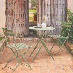 Round folding metal bistro garden table with 2 chairs